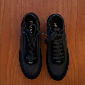 PRADA Collapse Re-Nylon and suede elasticized sneakers